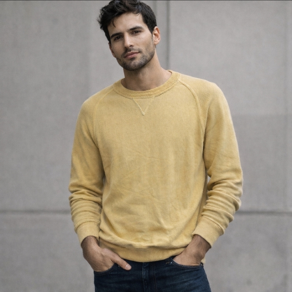Peru Unlimited Pima Cotton Sweater Crew Neck Butter Yellow Men's Size XXL